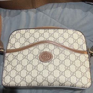 Gucci Cream and Brown Crossbody Bag with Signature Monogram